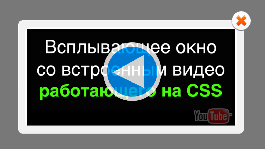 Всплывающее окно со встроенным YouTube видео с помощью CSS стилей.
